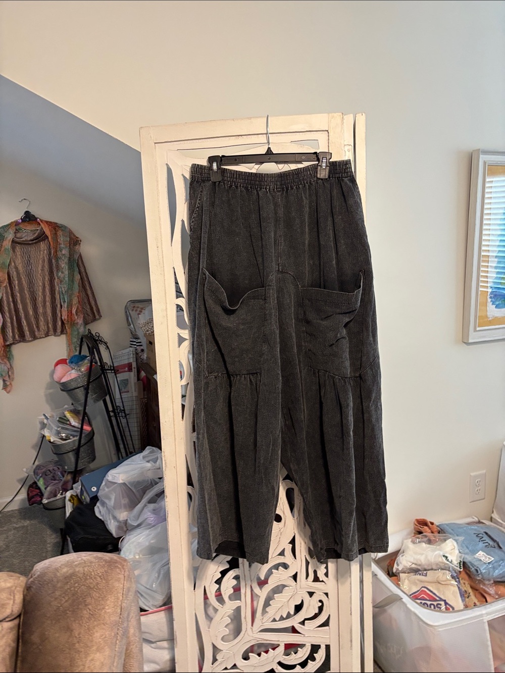 Black Wide-Leg Cotton Pants